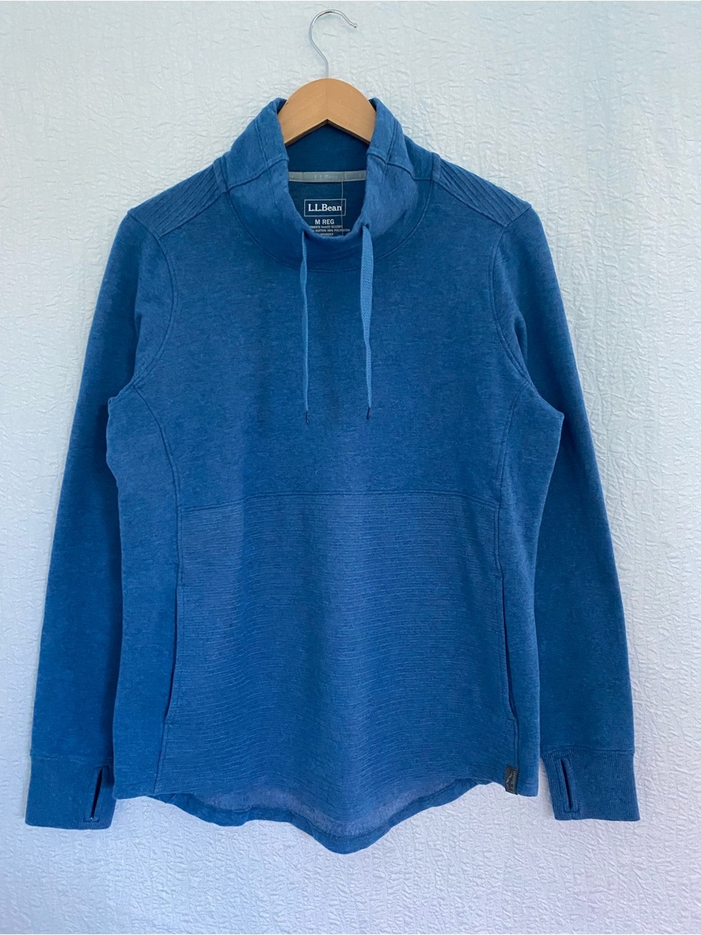 L.L. Bean Women's Cozy Mixed Knit Indigo Blue Pullover Funnel Neck Size M